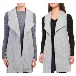Tahari Long Open Front Grey Wool Duster Cardigan Sweater. Size Medium.
